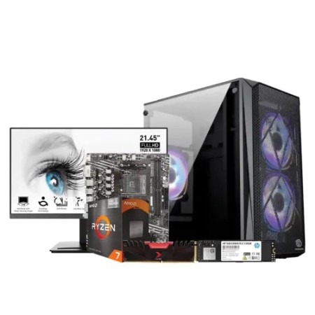 AMD Ryzen 7 5700G Custom Desktop PC with Monitor - Next-Gen Performance and Stunning Display