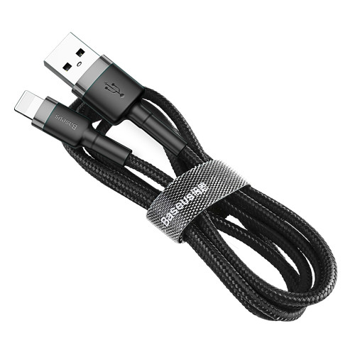 Baseus Cafule Short Cable Durable Nylon Braided Wire USB to Lightning QC3.0 2.4A 0.5M black-grey CALKLF-AG1