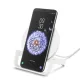 Belkin BOOST UP 10W Wireless Charging Stand displayed on a desk with a smartphone charging