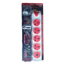Huntkey 6 Port Diamond Power Strip White & Red