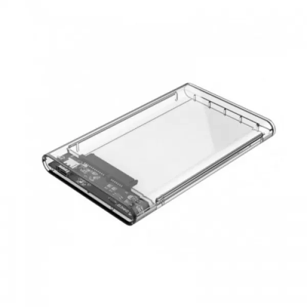 Orico 2139C3 transparent enclosure for 2.5 SATA HDD/SSD showcasing USB 3.0 connectivity features