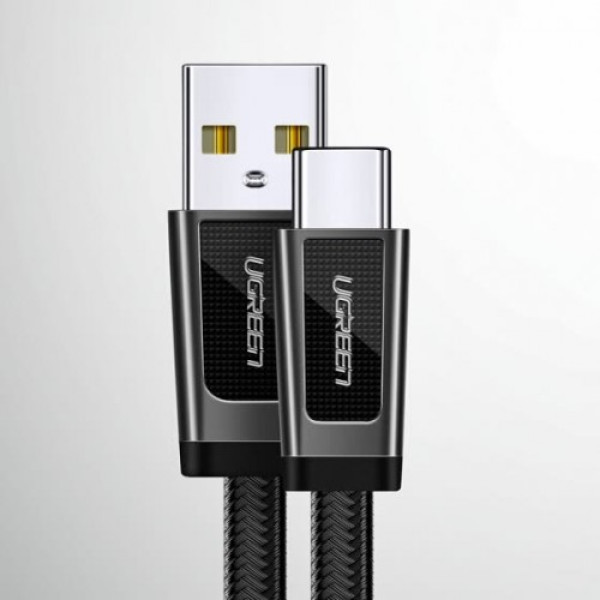 UGreen 50526 USB-C to USB A male flat cable with braided design, 1 meter long, ideal for fast data transfer and charging.