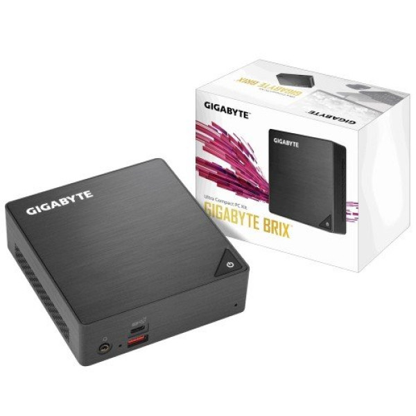 Gigabyte Brix GB-BRI5H-8250 Core i5 Portable Mini PC displayed on a desk with accessories