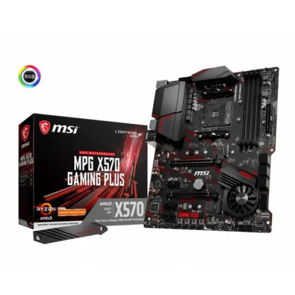 MSI MPG X570 Gaming Plus AM4 AMD ATX Motherboard showcasing ports and features for enhanced gaming performance