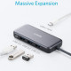 Anker Premium 4-in-1 USB C Hub showcasing multiple ports for connectivity and fast charging in a sleek design