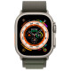 Apple Watch Ultra GPS + Cellular with 49mm Titanium Case and Green Alpine Loop showcased for optimal viewing and accessibility