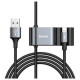 Baseus CALHZ-01 Lightning data cable featuring dual USB ports, ideal for charging devices in the backseat of a car, perfect for families and travelers.