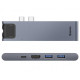 Baseus Thunderbolt C+ Pro 7-in-1 Smart Hub Docking Station in gray color, showcasing various ports and features.