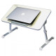 An ergonomic laptop desk featuring a built-in cooler, perfect for maintaining comfort during long working hours.