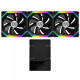 Lian Li UNI FAN SL120 RGB Black Cooling Fan 3 Pack displayed with RGB lighting showcasing its sleek design and features.