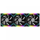 Lian Li UNI FAN SL120 RGB Black Cooling Fan 3 Pack displayed with RGB lighting showcasing its sleek design and features.