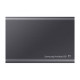 SAMSUNG T7 2TB Portable SSD showcasing a sleek design, USB 3.2 Gen Type-C interface, and compact size suitable for easy portability.