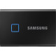 Samsung T7 Touch 2TB Portable SSD in sleek design, showcasing USB 3.2 Type-C connection for fast and secure data storage solutions.