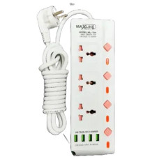 MaxLine ML-704 4 USB Port 3 Socket Multiplug Power Strip