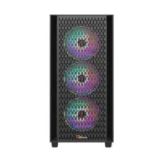 PC Power Flow Dark Mesh Mid Tower ATX Gaming Casing with Power Supply