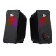 Redragon GS500 Stentor 2.0 channel gaming speakers showcased in a gaming setup for enhanced audio experience.