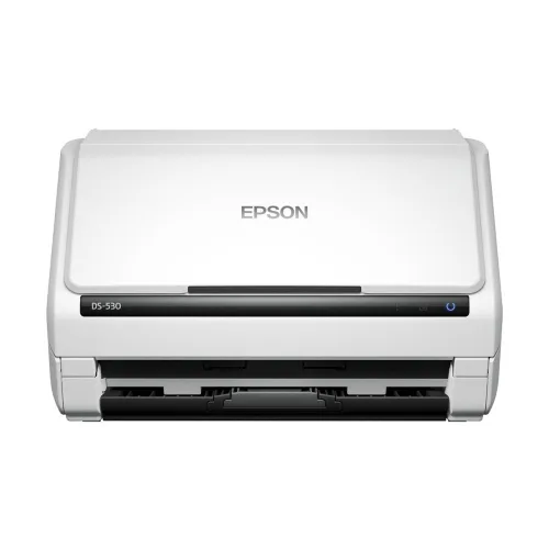Epson DS-530 color duplex document sheet-fed scanner on a desk, ideal for efficient office use.