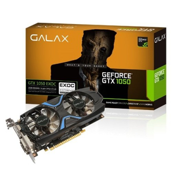Galax Geforce GTX 1050 EXOC 2GB DDR5 Graphics Card showcasing its sleek design and connectivity options for gamers