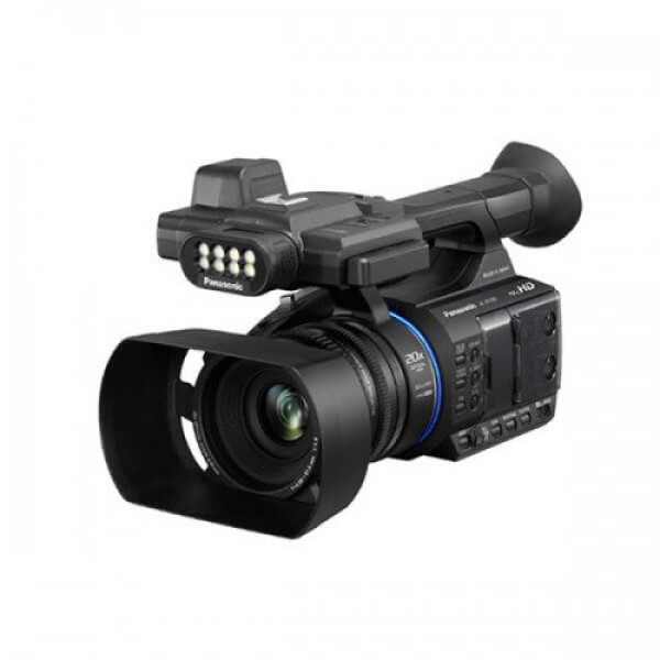 Panasonic HC-PV100 camcorder showcased on a display, highlighting its features and design for professional videography.