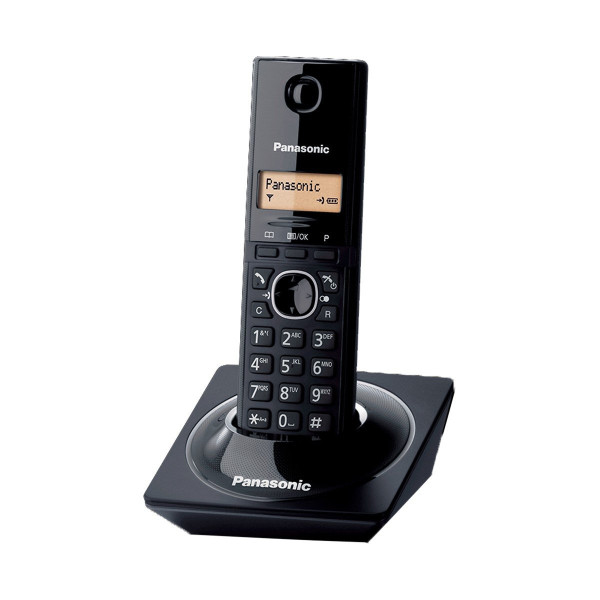 Panasonic KX-TG1711 Cordless Phone Set displayed in piano black color, perfect for home or office use.