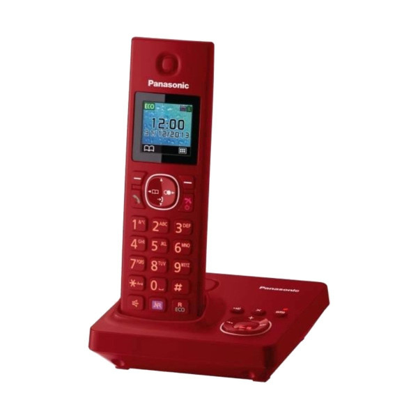 Panasonic KX-TG7861 Digital Cordless Phone Set with Answering System in vibrant red color, perfect for home or office use.