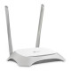 TP-Link TL-WR840N wireless router displayed on a desk, showcasing its sleek design and connectivity options.
