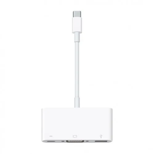 Apple USB-C VGA Multiport Adapter designed for connecting MacBook to VGA displays, perfect for presentations.