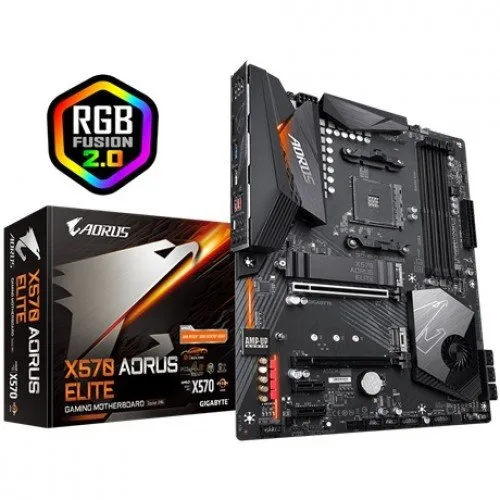 Gigabyte X570 Aorus Elite AMD ATX Motherboard showcasing its advanced features for high-performance gaming