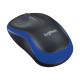 Logitech M185 wireless mouse in blue color showing ergonomic design and wireless features for comfortable usage