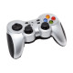 Logitech Wireless F710 Gamepad displayed on a desk with gaming setup