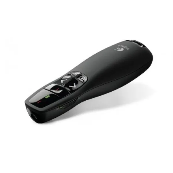 Logitech R400 Wireless Presenter showcased on a desk, perfect for smooth presentations and meetings