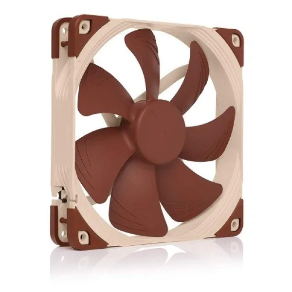 Noctua NF-A14 PWM 4-Pin Premium Quiet Cooling Fan displayed on a desk with components