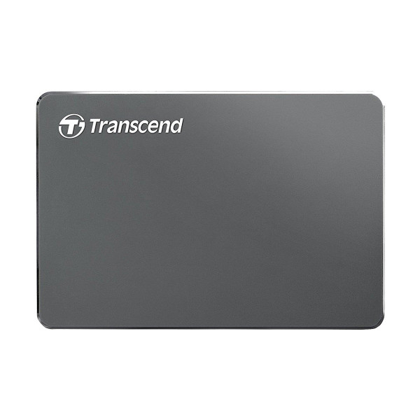 Transcend StoreJet J25C3N 1TB USB 3.0 Ultra Slim External Hard Drive displayed in a tech environment