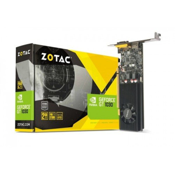 ZOTAC GeForce GT 1030 Low Profile 2GB GDDR5 graphics card displayed on a white background